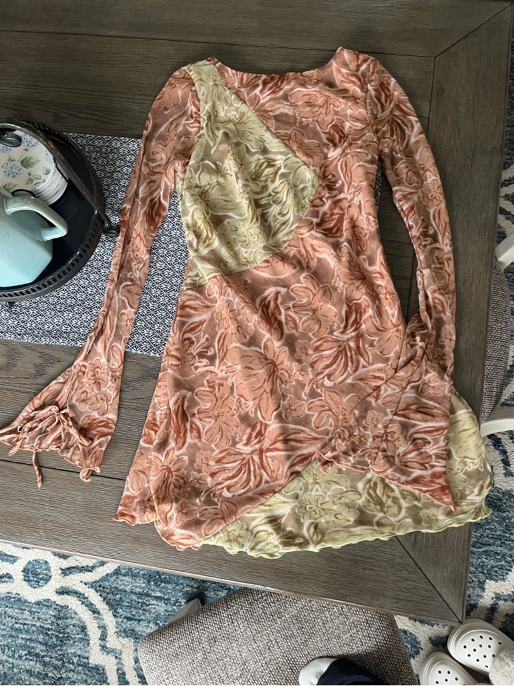 Lulu's Peach and Olive Floral-Textured Mini Dress - Picture 2 of 4